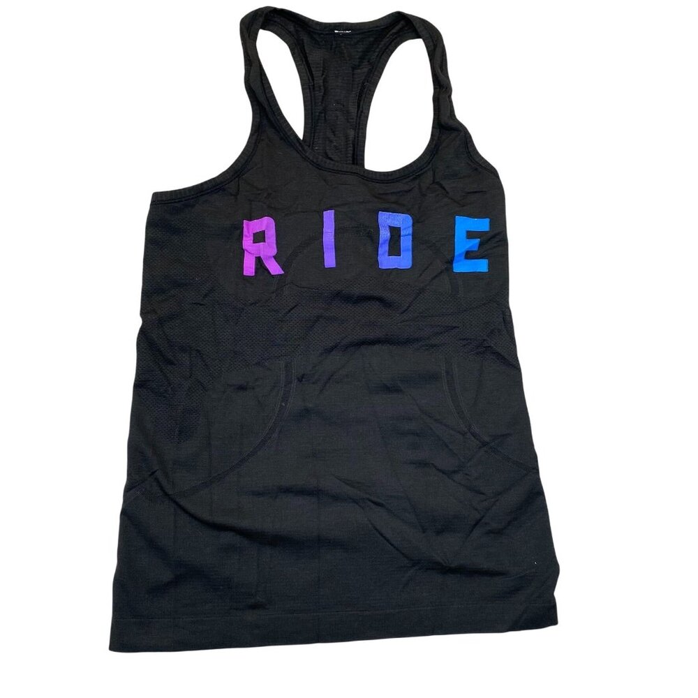 Lululemon Womens Athletic Tank Top Small Black Graphic Print Ride Racerback Gym